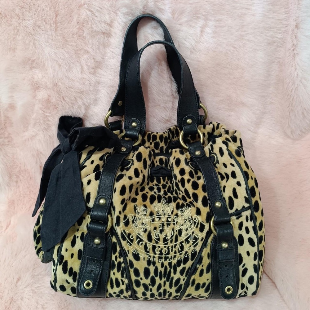 Juicy Couture Daydreamer Leopard Cheetah Bag Purse Tote Bow Vintage Ribbon